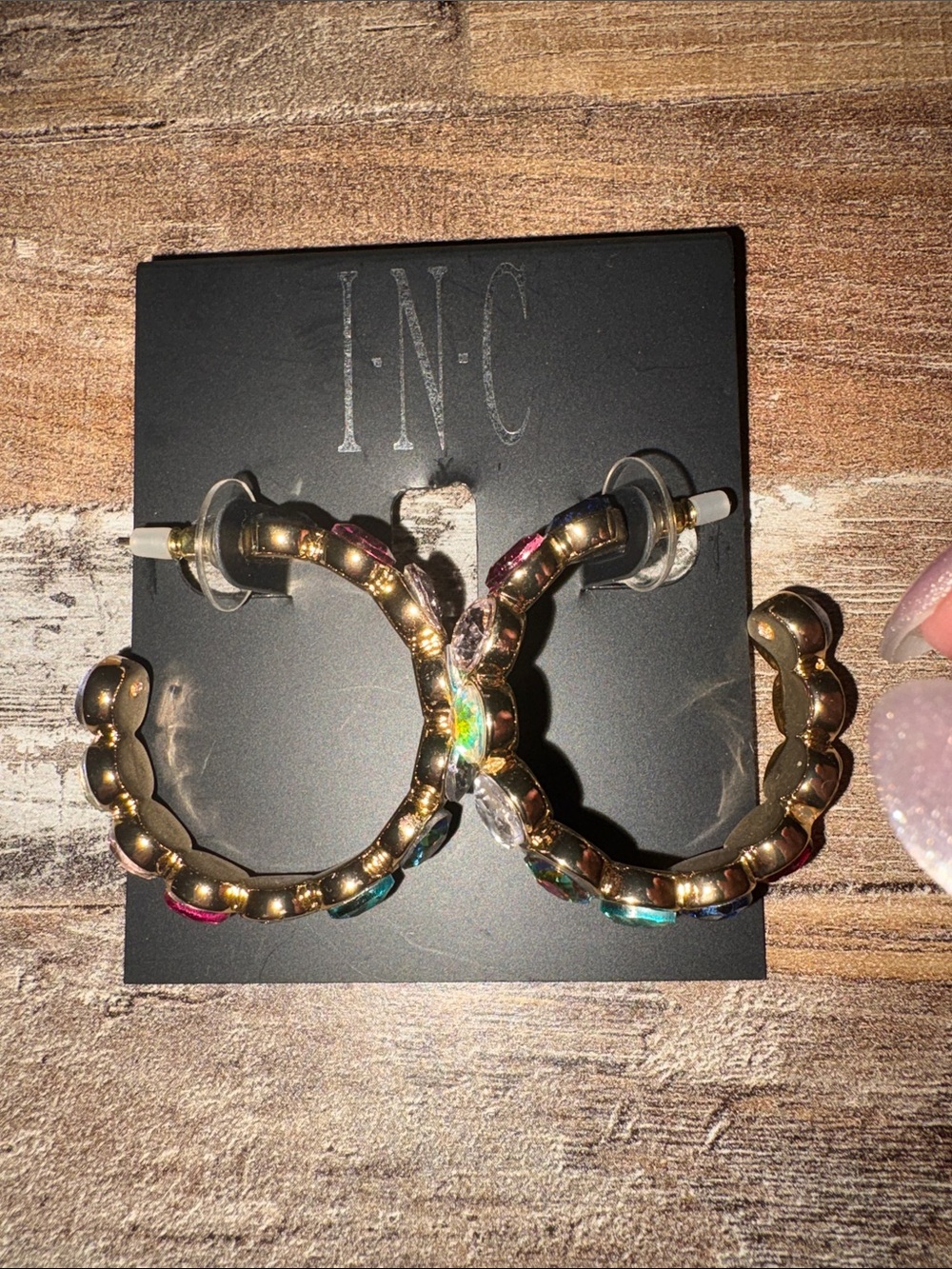 Macy's Gold-Tone Hoop Earrings with Multicolor Stones